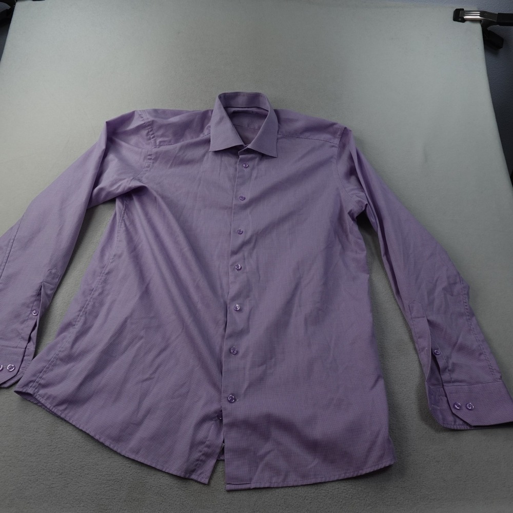 Eton Men's Dress Shirt 17 43 Contemporary Fit Purple Check Cotton Royal Dobby